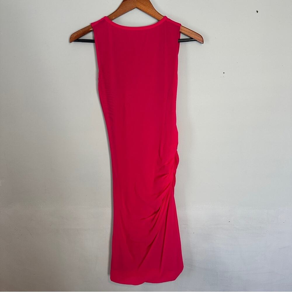Fuzzi Raspberry Red Pink Ruched Sleeveless Dress with Keyhole Mesh - Picture 3 of 8